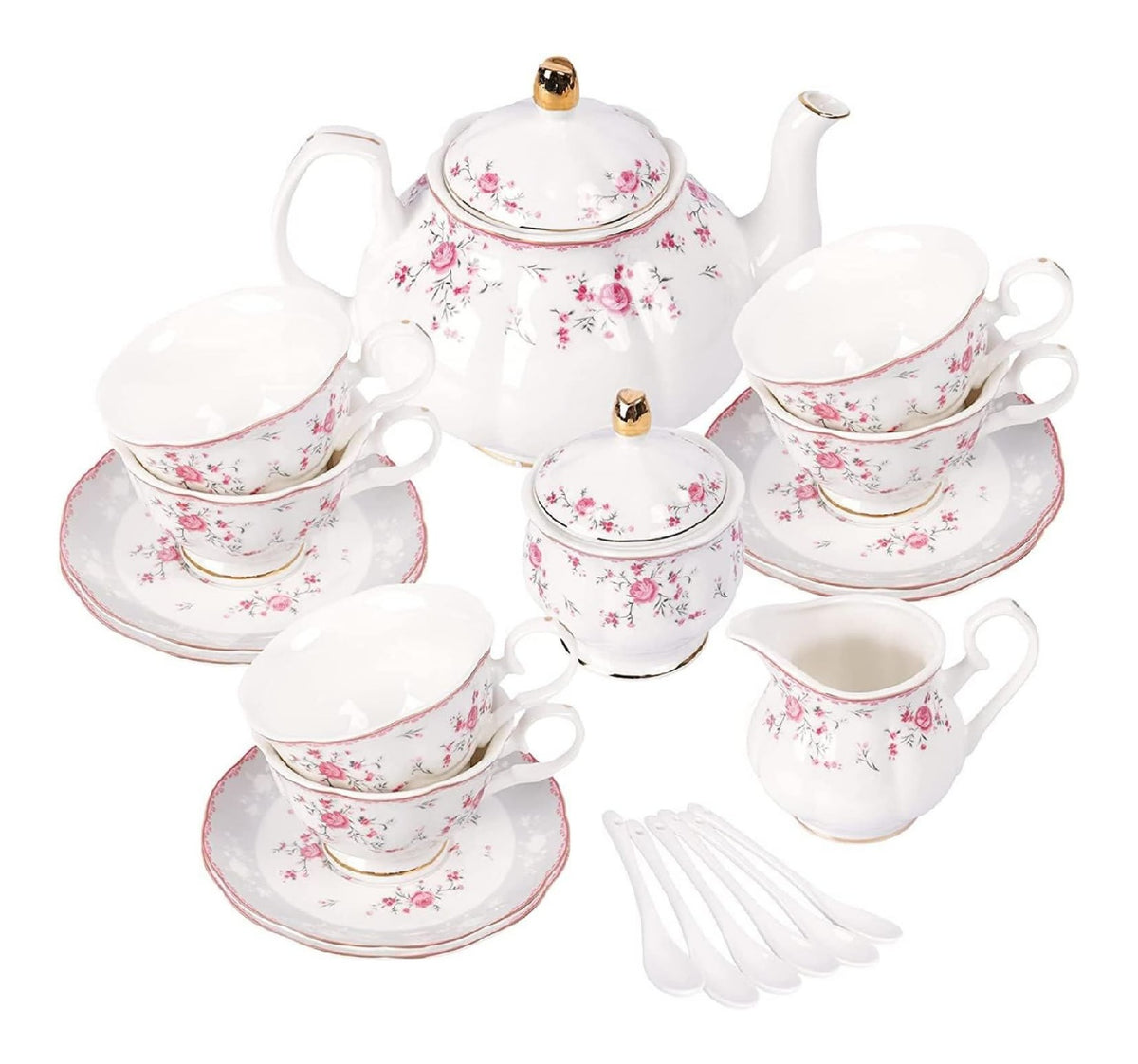 Service the porcelaine roses roses tasse soucoupe 6 personnes