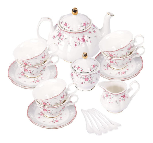 Service the porcelaine roses roses tasse soucoupe 6 personnes