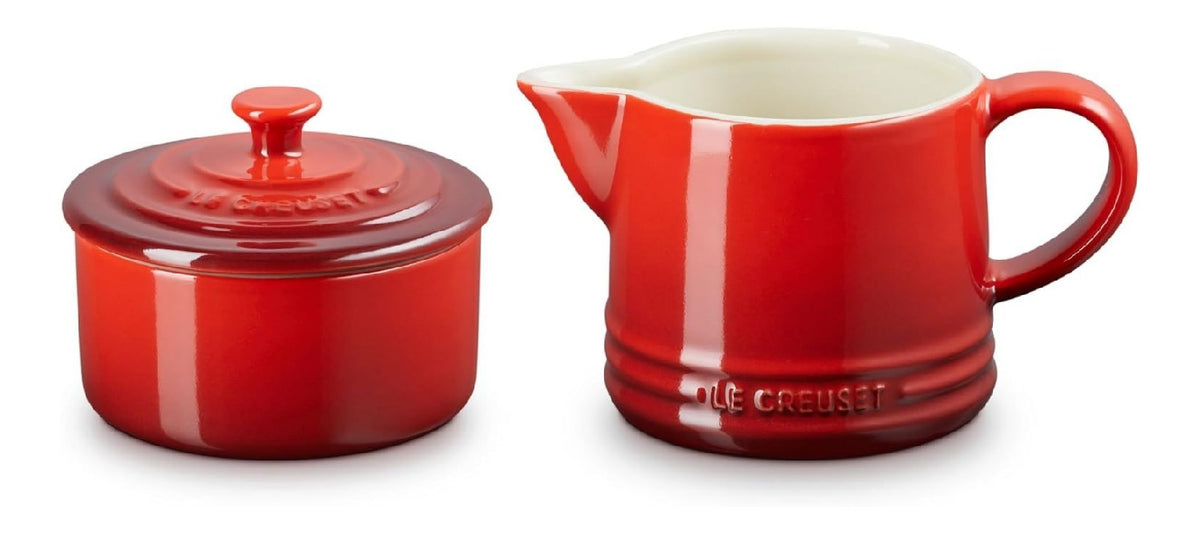 Set cremier et sucrier ceramique emaille 300ml fini brillant rouge