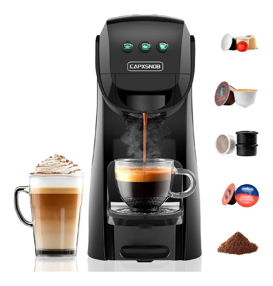 Cafetiere multi-capsules 5 en 1, 20 bars, temperature reglable 87-96C, compacte 28 cm