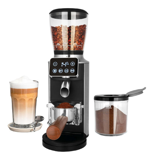 Moulin electrique 30 niveaux noir et inox ecran LED 14s porte-filtre bois